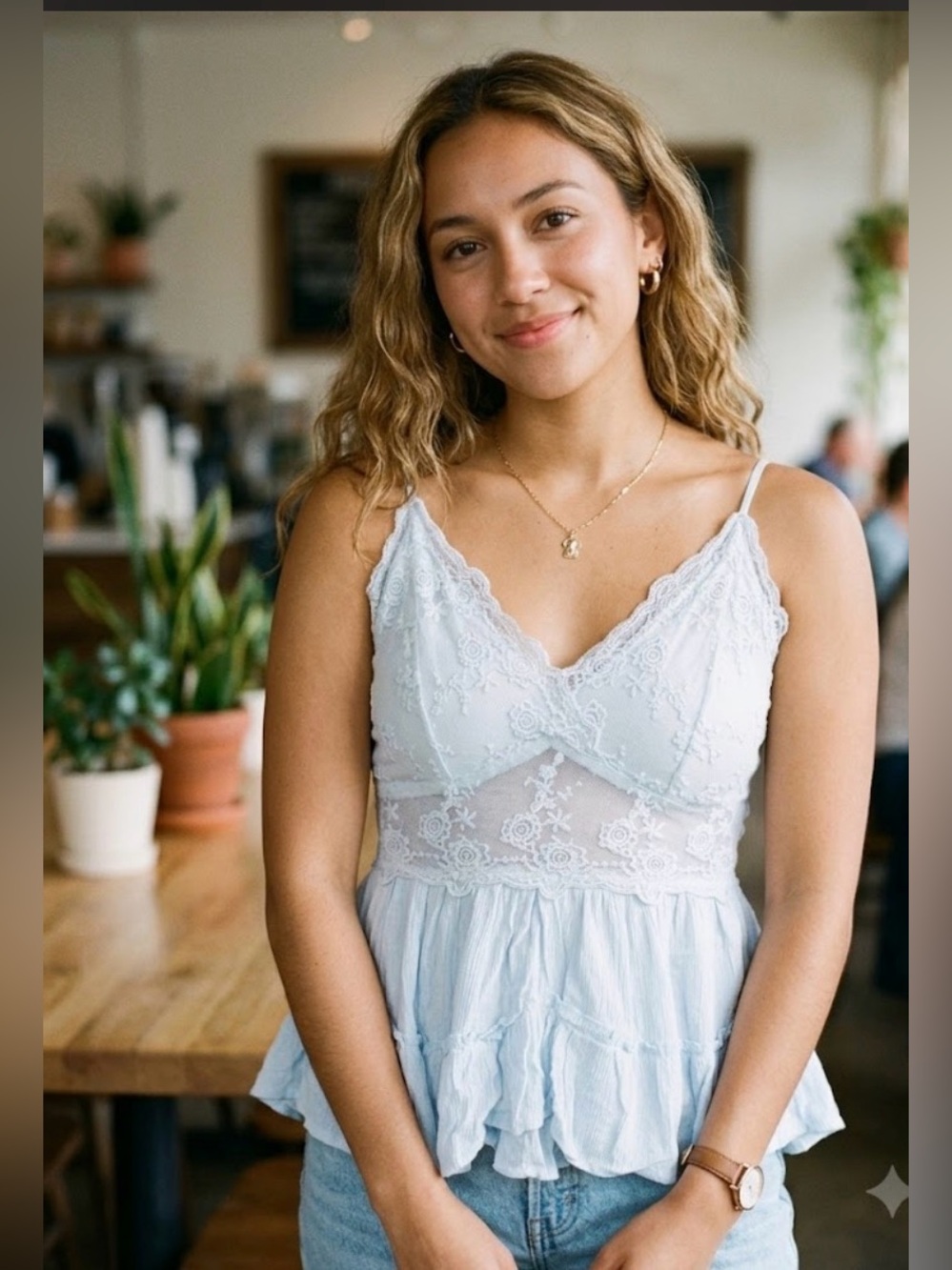 Francesca's Collections Light Blue Lace Camisole Top